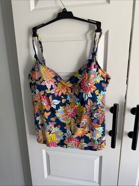Bleu Rod Beattie Floral Navy Spaghetti Strap tankini swim Top‎ 20W